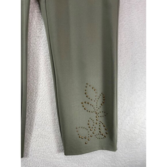 Slim Factor 1X Slim Straight Elastic Waist Pants NWT Green Studded Accents - Picture 4 of 12